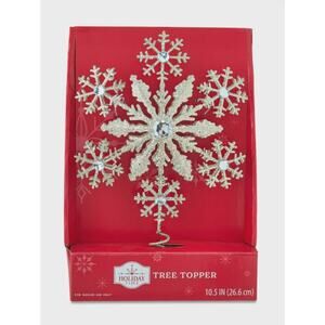 NEW! Holiday Time Glitter Snowflake Christmas Tree Topper Silver Glitter 11"